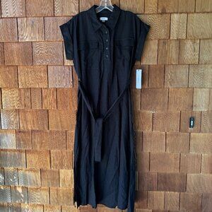 NWT Calvin Klein Black Linen Blend Midi Shirtdress in Women's 12